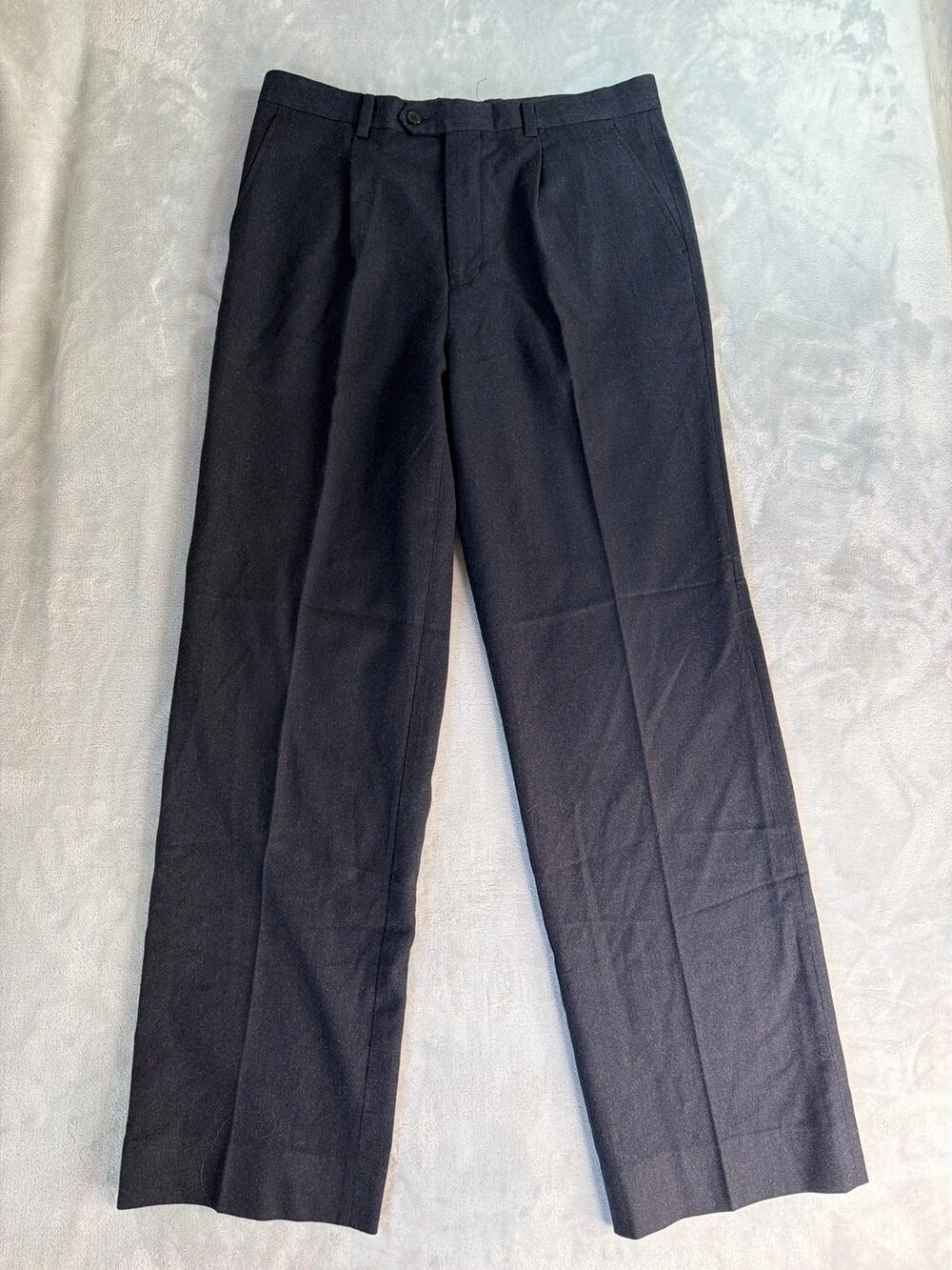 Satchi Uomo Italy 100% Wool Pleated Wide Leg Trousers Charcoal Black Pants 34